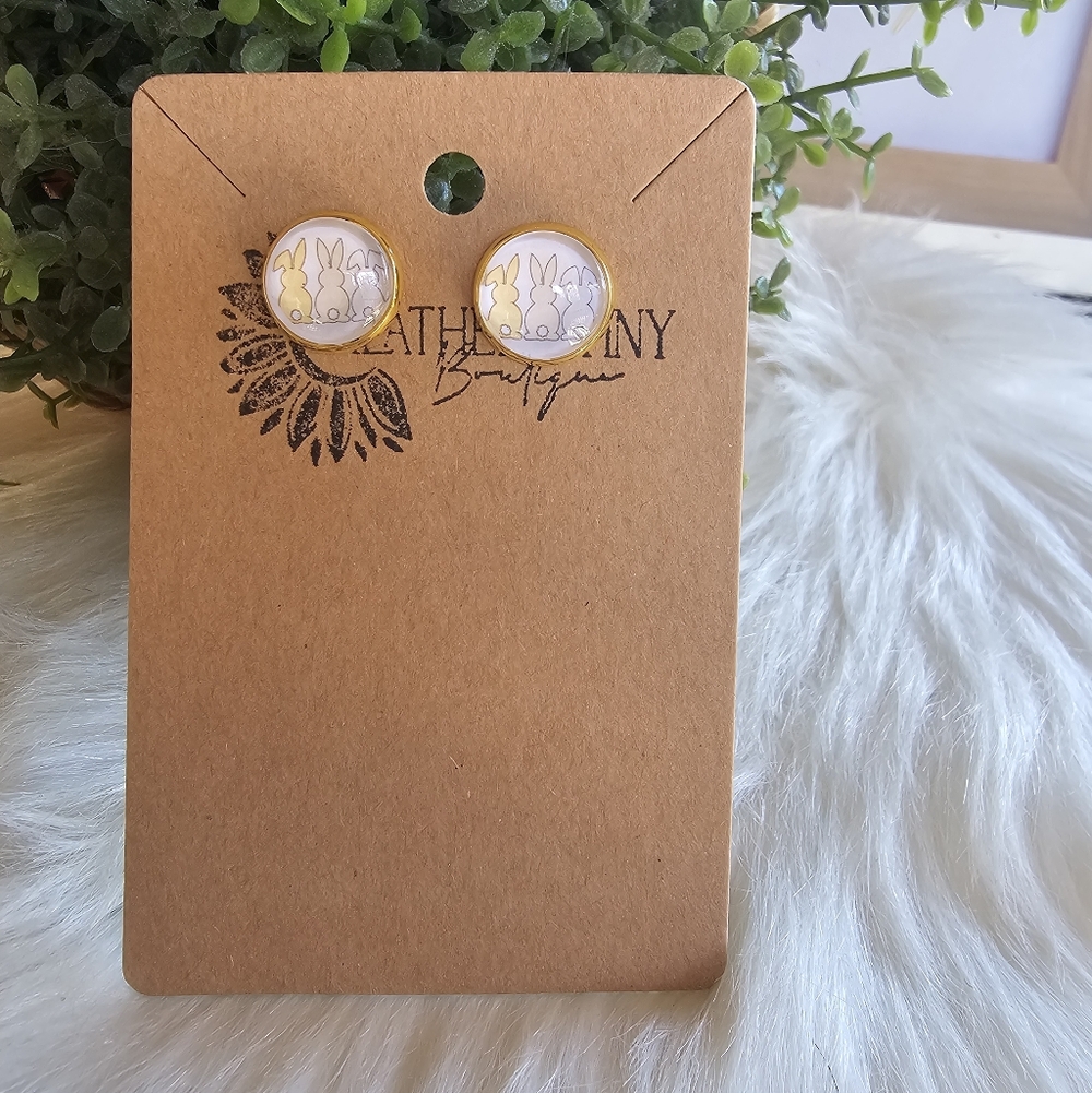Gold and White Earrings Bunny Easter